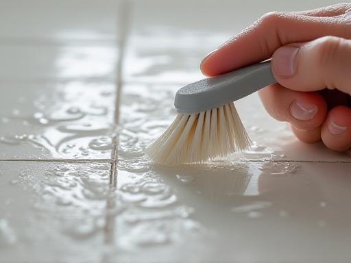 Dettaglio della pulizia approfondita di fughe e angoli nascosti